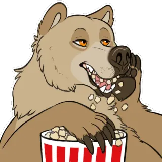 🍿 15497031 熊, 爆米花, 观看, 饥饿, 卡通, 零食 whatsapp sticker