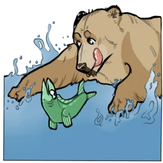 🐟 78a3e837 熊, 鱼, 卡通, 水, 动物, 自然 whatsapp sticker