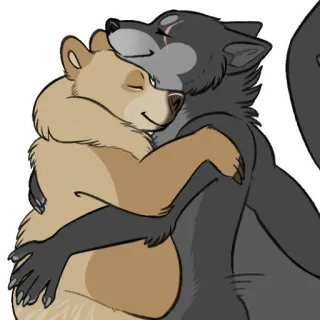 ❤️ 78b95821 熊, 狼, 兽人, 卡通, 动物, 拥抱, 朋友 whatsapp sticker