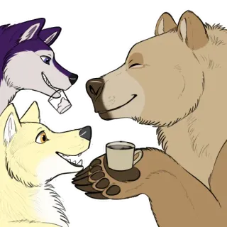 ☕️ ca9e4897 熊, 狼, 动物, 咖啡, 卡通, 朋友, 喝 whatsapp sticker