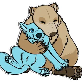 ❤️ e968060f 熊, 狼, 卡通, 动物, 拥抱, 毛茸茸 whatsapp sticker