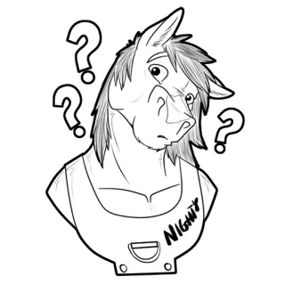 ❓ 18a02208 NIGHT Pferd, Fragezeichen, verwirrt, Cartoon, Tier, Figur, Zeichnung, Pferdeartig telegram sticker