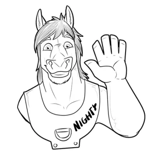 🖐 e02495d4 NIGHTY Pferd, anthropomorph, Cartoon, Charakter, Zeichnung, Gruß telegram sticker