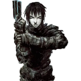 🔫 cdb983c0 총, 애니메이션, 군인, 전사, 무기, 어두운, 전투기, 군인 telegram sticker