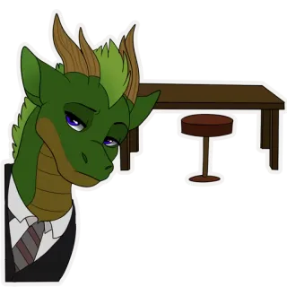 😐 0f8dcc3d Drache, Furry, Anzug, Anthropomorph, Büro, Tisch, Stuhl telegram sticker