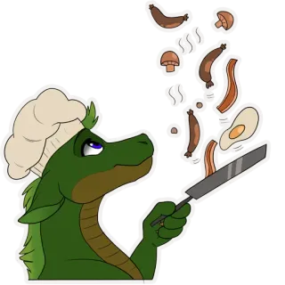 🍽 34b847eb Drache, Kochen, Koch, Essen, Frühstück, Wurst, Eier, Speck telegram sticker
