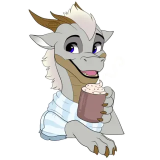 ❄ f189934f Drache, Fantasy, Kreatur, Tier, Cartoon, niedlich, Kaffee, Heiße Schokolade telegram sticker