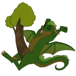 🍆 f67c699f Drache, grün, Cartoon, Baum, Fantasy, Tier, Flügel telegram sticker