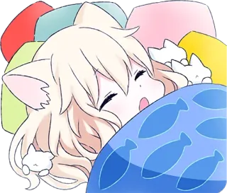 😴 2b36493b 动漫, 猫, 可爱, 睡觉, 卡哇伊, 小猫, 枕头, 毯子 telegram sticker