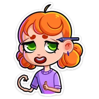 👍 4d4ba92e Cartoon, Mädchen, niedlich, orange Haare, grüne Augen, Daumen hoch whatsapp sticker