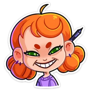 😈 5980c15b Cartoon, Mädchen, rote Haare, Grinsen, Künstler, Comicfigur whatsapp sticker
