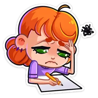 😫 db17f5e5 Mädchen, traurig, Papier, Bleistift, gestresst, lernen, Student, Zeichnung whatsapp sticker
