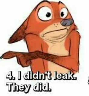 😳 2ebeedc9 4. I didn't leak. They did. volpe, zootropolis, meme, cartone animato, divertente, accusa, leak telegram sticker
