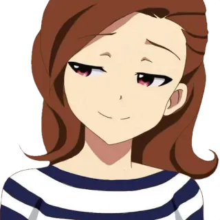 😏 5aa16671 สาวอนิเมะ, ยิ้มเยาะ, การ์ตูน, สาวผมน้ำตาล, เสื้อลาย whatsapp sticker