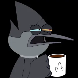 😕 9949a8e8 Mordecai Regular Show мультфильм, взрослая анимация, кофе, средний палец, Мордекай, Обычный мультик telegram sticker
