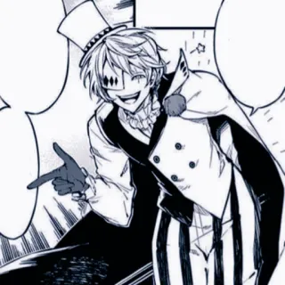 🧋 023e726f anime, manga, personaggio, cappello a cilindro, clown, magia, sorridente whatsapp sticker