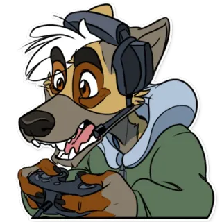 🎮 0922fb30 Furry, Gamer, Perro, Videojuegos, Mando, Auriculares, Dibujos animados, Antropomórfico telegram sticker