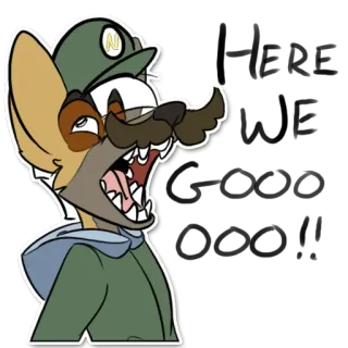 🔊 73de3d76 HERE WE GOOO!!! dibujos animados, antropomórfico, animal, perro, exclamación telegram sticker