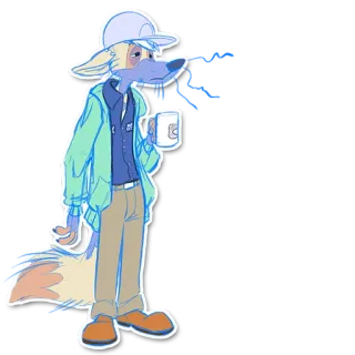 ⚙️ a7c194af antropomorfo, animal, zorro, personaje, dibujos animados, casual, café, cansado telegram sticker