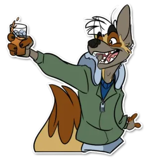 🍻 cd646e2f antropomórfico, dibujos animados, animal, chaqueta, bebida, zorro telegram sticker