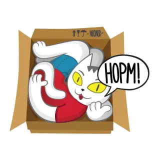 😊 bb9dedae HOPM! gatto, scatola, cartone animato, animale, divertente, Hoppm telegram sticker