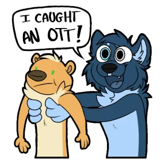 😐 96a6bc6b I CAUGHT AN OTT! Cartoon, Dier, Grappig, Vangen, Overdreven telegram sticker
