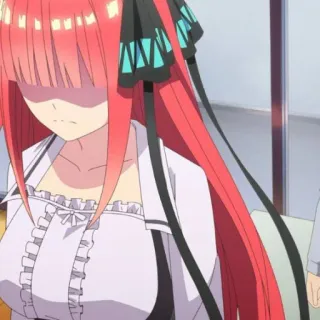 🍷 9a4a573b Nino Nakano The Quintessential Quintuplets dziewczyna anime, Nino Nakano, postać anime, The Quintessential Quintuplets, rude włosy, kreskówka telegram sticker