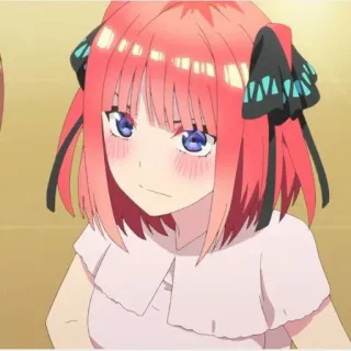 🍷 e9772d48 Nino Nakano The Quintessential Quintuplets Anime, Postać, Nino Nakano, Quintessential Quintuplets, różowe włosy, kokarda, słodkie telegram sticker