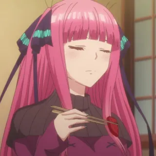 😒 2bfcfce2 动漫, 粉色头发, 吃东西, 女孩, 筷子 telegram sticker