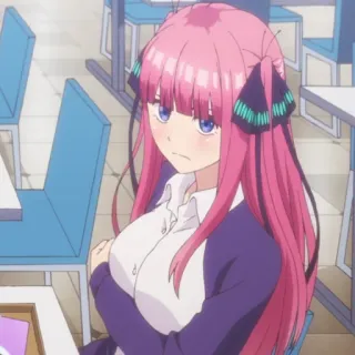 😕 4c8bb7fa Nino Nakano The Quintessential Quintuplets 动漫, 粉色头发, 女学生, 可爱, 女孩, 角色 telegram sticker