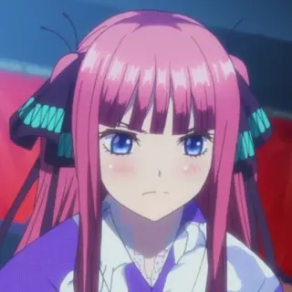 😠 048dd754 Nino Nakano The Quintessential Quintuplets anime, girl, pink hair, butterfly, Nino, Nakano, serious whatsapp sticker