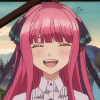 😄 0501caee Nino Nakano The Quintessential Quintuplets anime, cute, girl, pink hair, butterfly, smiling whatsapp sticker