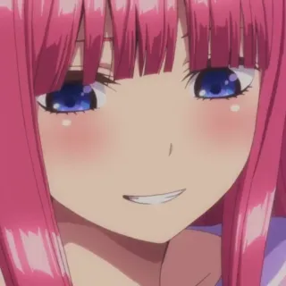 😁 1416769a Nino Nakano The Quintessential Quintuplets anime, pink hair, waifu, cartoon, cute, girl, character, smiling whatsapp sticker