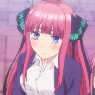😕 2188eab2 Nino Nakano The Quintessential Quintuplets anime, girl, pink hair, blue eyes, character, Nino, Nakano whatsapp sticker