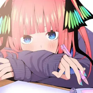 😳 2b8b28de anime, girl, pink hair, cute, drawing, butterfly hair clip, cartoon whatsapp sticker