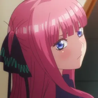 😐 34aba3bd Nino Nakano The Quintessential Quintuplets anime, pink hair, girl, cartoon, character, Nino, The Quintessential Quintuplets whatsapp sticker