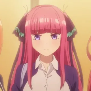 😕 61a1236c Nino Nakano The Quintessential Quintuplets anime, pink hair, Nino Nakano, The Quintessential Quintuplets, anime girl, character, purple eyes whatsapp sticker