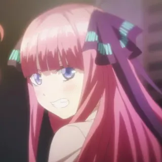 😠 61d43532 Nino Nakano The Quintessential Quintuplets anime girl, pink hair, cute, anime, character whatsapp sticker