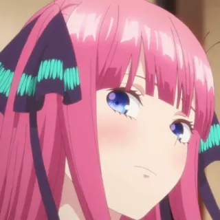 😒 620078a7 Nino Nakano The Quintessential Quintuplets anime, cute, girl, pink hair, Nino Nakano, The Quintessential Quintuplets whatsapp sticker