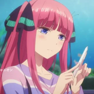 💅 92fc1aa6 Nino Nakano The Quintessential Quintuplets チャニオン anime, pink hair, girl, character, sad, the quintessential quintuplets, nino nakano whatsapp sticker