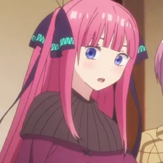 😧 cff53de2 Nino Nakano The Quintessential Quintuplets anime, pink hair, girl, character, cute, the quintessential quintuplets whatsapp sticker