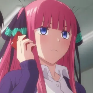 📞 fe6de571 Nino Nakano The Quintessential Quintuplets anime, pink hair, cute, girl, Nino, Nakano whatsapp sticker