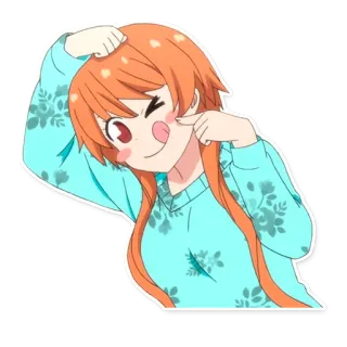 😜 d8109bc0 애니메이션, 소녀, 귀여운, 만화, 주황색 머리, 핥기, 명랑한 telegram sticker