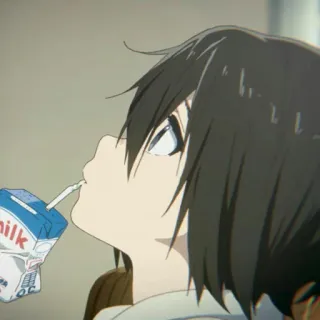 🥢 76d997cd milk anime, girl, milk, carton, drinking telegram sticker