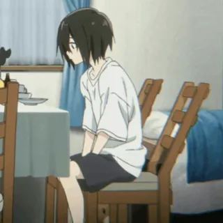 🥢 7b6c2fb3 anime, boy, sitting, chair, indoors telegram sticker