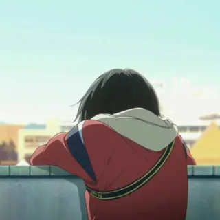 🥡 8da0071b anime, character, girl, scenery, window, red, jacket telegram sticker