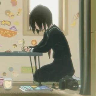 🥤 c38225a7 anime, school uniform, desk, camera, kawaii telegram sticker