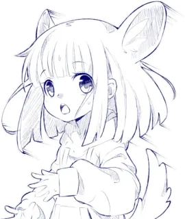 😨 1356a68e 애니메이션, 스케치, 소녀, 늑대 소녀, 카와이, 귀여운, 일러스트 telegram sticker