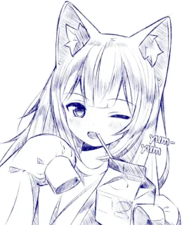 🥤 1b541f35 yum-yum 애니메이션, 소녀, 고양이 귀, 귀여운, 사탕, 윙크 telegram sticker