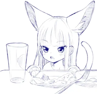 😠 94fa6d66 애니메이션, 여우 소녀, 케모노미미, 먹기, 테이블, 귀여운, 카와이 telegram sticker